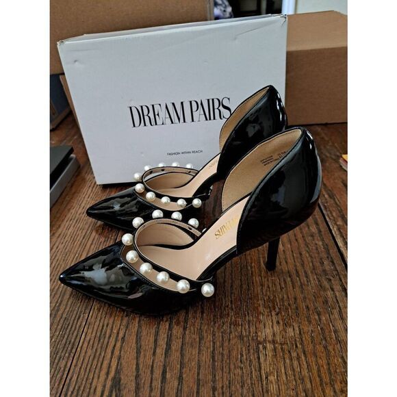 New 8.5 Dream Pairs Black Pearl High Heel Stiletto Elegant D'orsay Dress Shoes - Picture 8 of 11